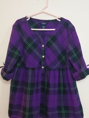 Girls' Purple Plaid Blouse with Green Accents